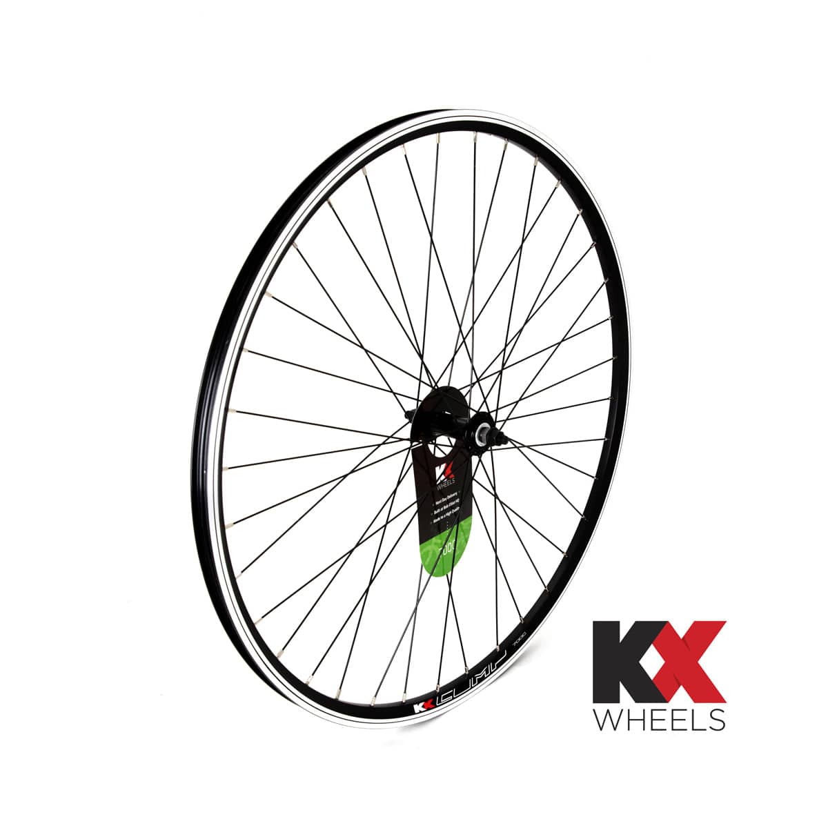 KX Wheels KX Hybrid 700C front bike wheel rim with double-wall construction, black finish, solid axle, for rim brake bicycles