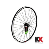 KX Wheels KX Hybrid 700C front bike wheel rim with double-wall construction, black finish, solid axle, for rim brake bicycles