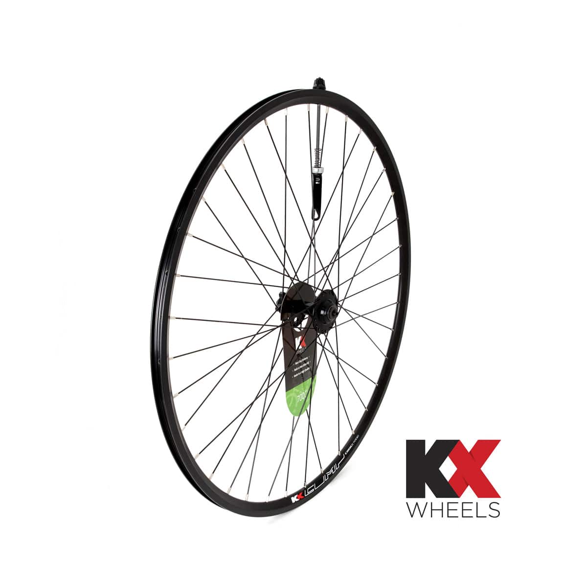 KX Wheels KX Road 700C front wheel with double-wall rim, quick release, disc brake compatibility, black, bike component