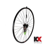 KX Wheels KX Road 700C front wheel with double-wall rim, quick release, and disc brake compatibility in black.