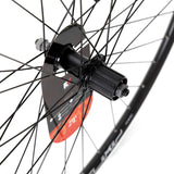 KX MTB 29-inch rear wheel with double-wall rim, quick-release, 36 spokes, black, designed for 8-11 speed cassette.