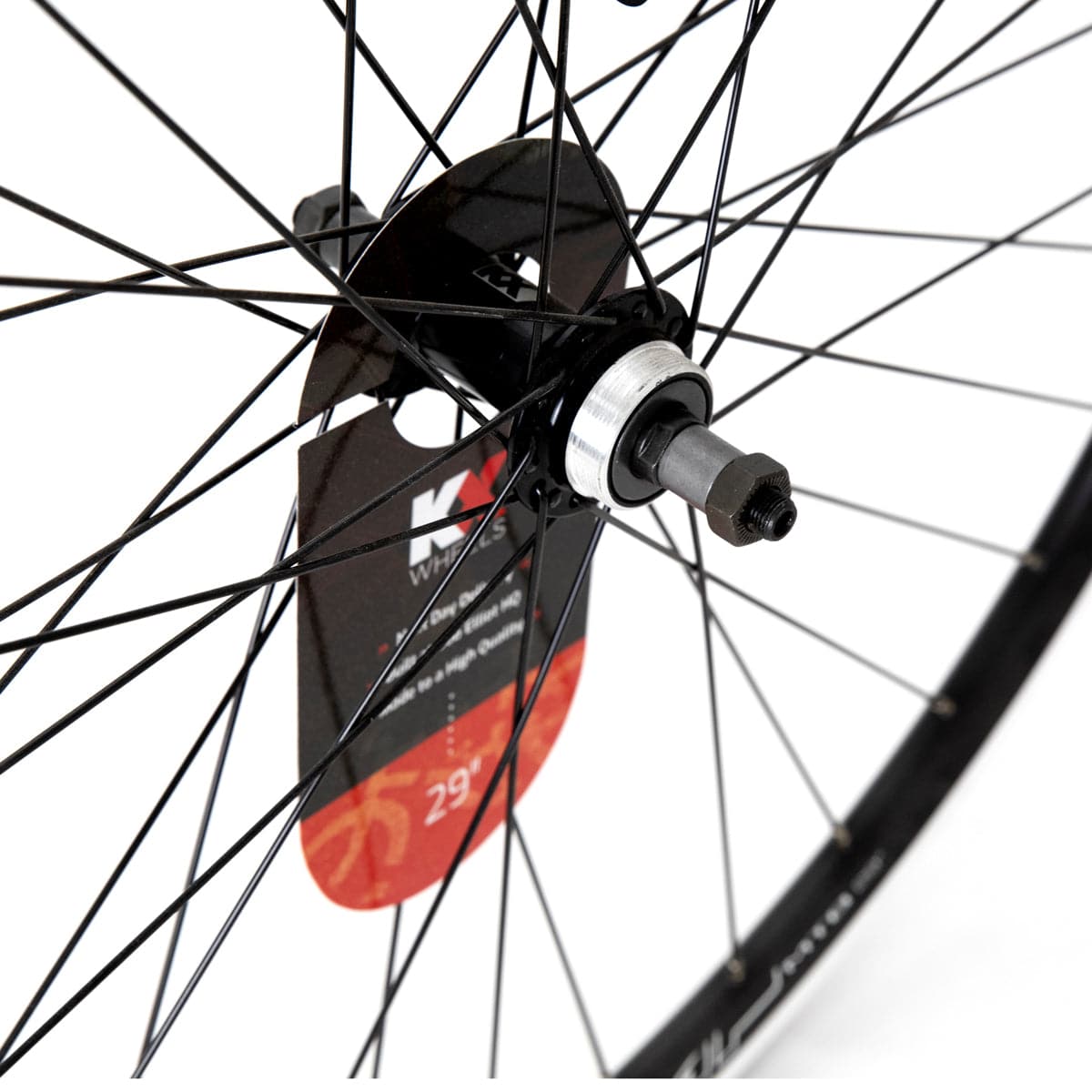 KX MTB 29" rear double-wall wheel rim with quick-release screw-on black brake rim for mountain biking.