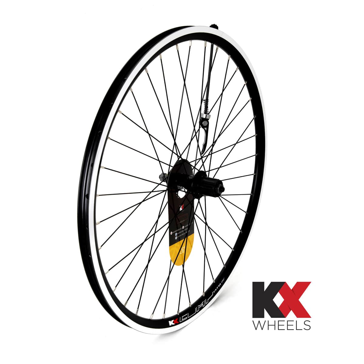 KX MTB 26-inch rear double-wall quick release cassette wheel for rim brake, compatible with 8-11 speed mountain bikes.