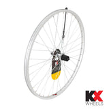 KX MTB 26-inch rear cassette wheel with singlewall rim, disc brake compatible, 135mm quick-release, 8-11 speed gear compatibility