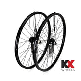 KX Wheels MTB 26-inch quick release disc wheels with sealed bearings, compatible with 10-11 speed mountain bike components.