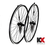 KX Wheels KX Pro Road 700C Q/R sealed bearing wheels with black rims, suitable for 8-10 speed rim brake bikes.