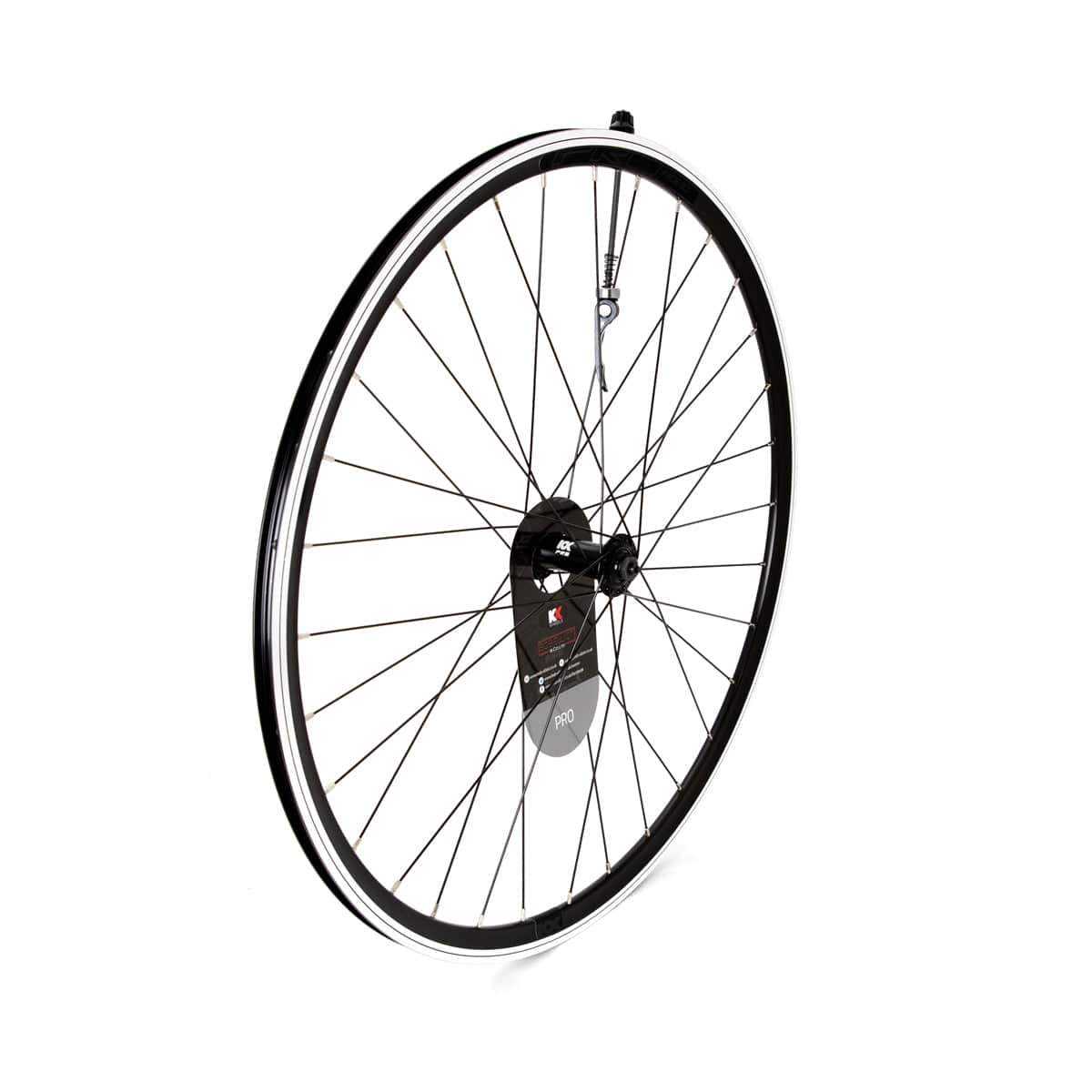 KX Wheels KX Pro Road 700C Q/R sealed bearing wheels with black rims, rim brake compatible, designed for 8-10 speed road bikes.