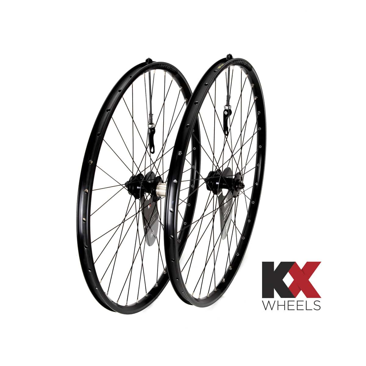 KX Wheels MTB 29-inch disc sealed bearing wheels with quick release, compatible with 10-11 speed mountain bike components.