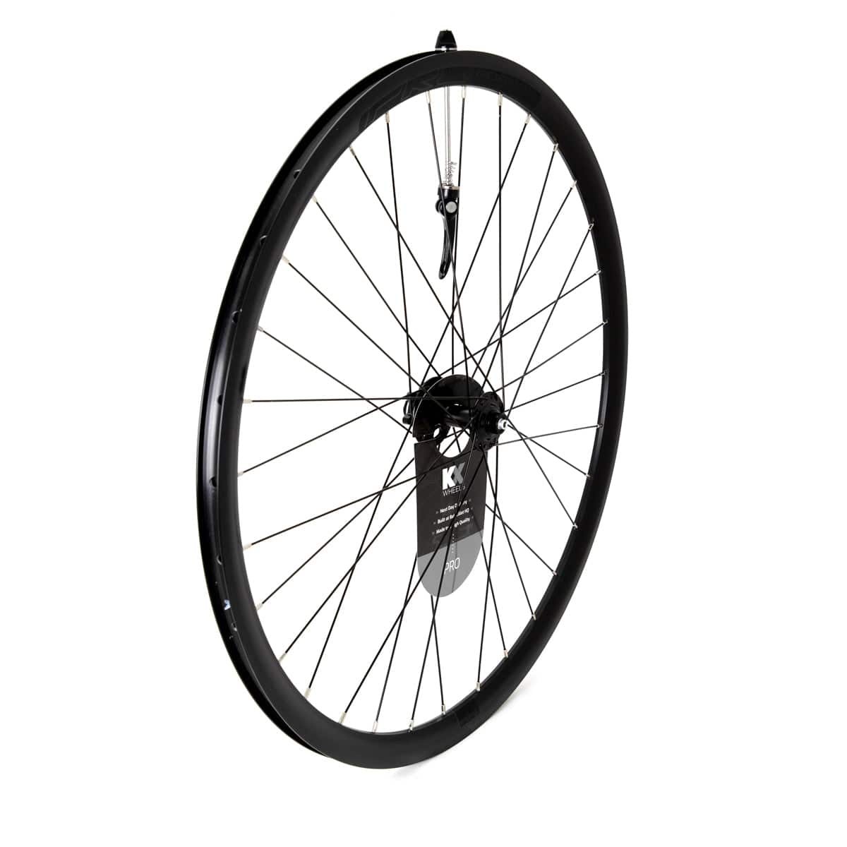 KX Wheels KX Pro Road 700C Q/R disc sealed bearing wheelset for 10-11 speed Shimano bikes, shown with disc brake rotor mounted