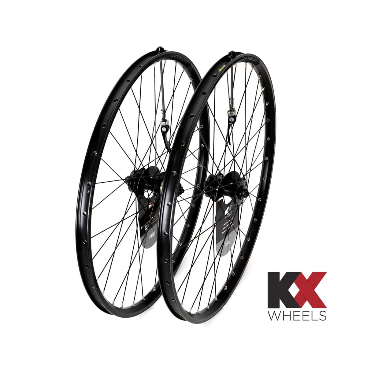 KX Wheels 27.5-inch MTB disc wheels with sealed bearings, compatible with 8-11 speed mountain bike components.