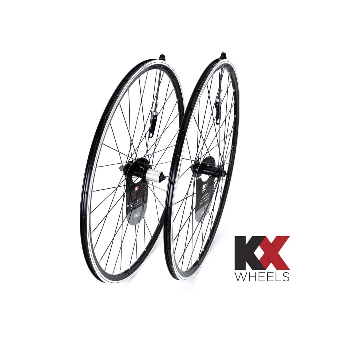 KX Pro Road 700C quick release sealed bearing wheel for 10-11 speed bikes, black, showcasing wheel rim and hub details