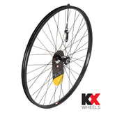 KX MTB 26-inch front wheel with single-wall rim, quick release hub, and 36 holes for mountain biking components.