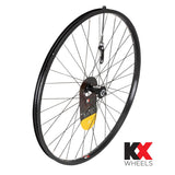 KX MTB 26-inch front wheel with single-wall rim, quick release hub, and 36 holes for mountain biking components.
