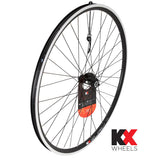 KX MTB 29-inch front wheel with double-wall rim, quick release, 36H black spokes, designed for mountain biking components.