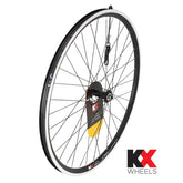 KX Wheels MTB 26-inch front wheel with double-wall rim, 100mm quick release, 36H hub, suitable for mountain biking components.