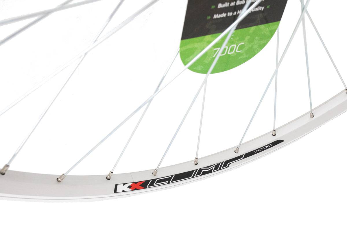 Silver KX Wheels economy hybrid 700C bicycle rim with double wall construction and 36 spokes for rim brake bikes.