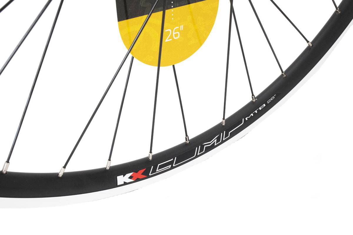Black KX Economy 26-inch MTB double wall rim with 36 spokes for mountain bike wheel components, suitable for rim brake systems.
