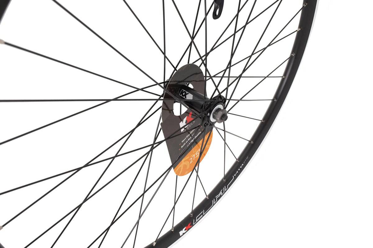 KX MTB 27.5-inch 650B front wheel with double-wall rim, black finish, quick release, designed for mountain biking components