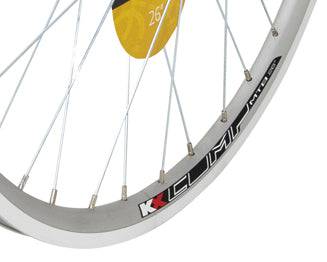 Silver KX Economy 26-inch MTB double wall rim with 36 spokes for rim brake wheels, designed for durable off-road cycling.