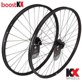 KX Pro 29-inch MTB boost wheels with tubeless-ready design, black disc mountain bike wheels featuring thru axle compatibility.