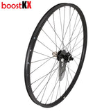 KX Pro 29-inch MTB boost wheels with tubeless-ready rims and disc brake compatibility, black mountain bike components.