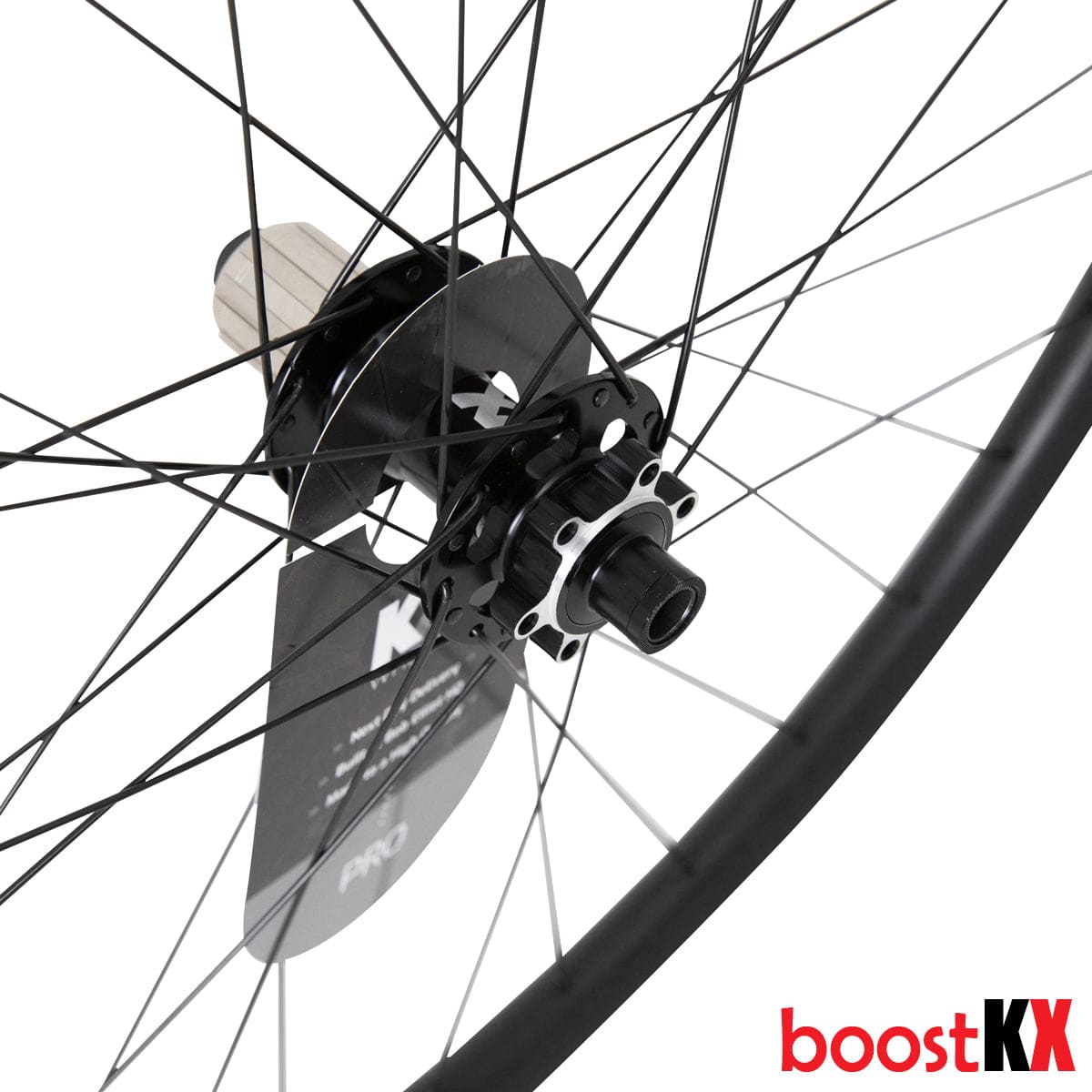 KX Pro 29-inch MTB boost wheels with tubeless-ready design, black disc mountain bike wheels featuring thru axle compatibility.