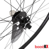 KX Pro 29-inch MTB boost wheels with tubeless-ready design, black disc mountain bike wheels featuring thru axle compatibility.