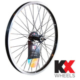 KX Wheels KX Junior 20-inch single-wall solid axle front wheel with black rim and rim brake for bike components.