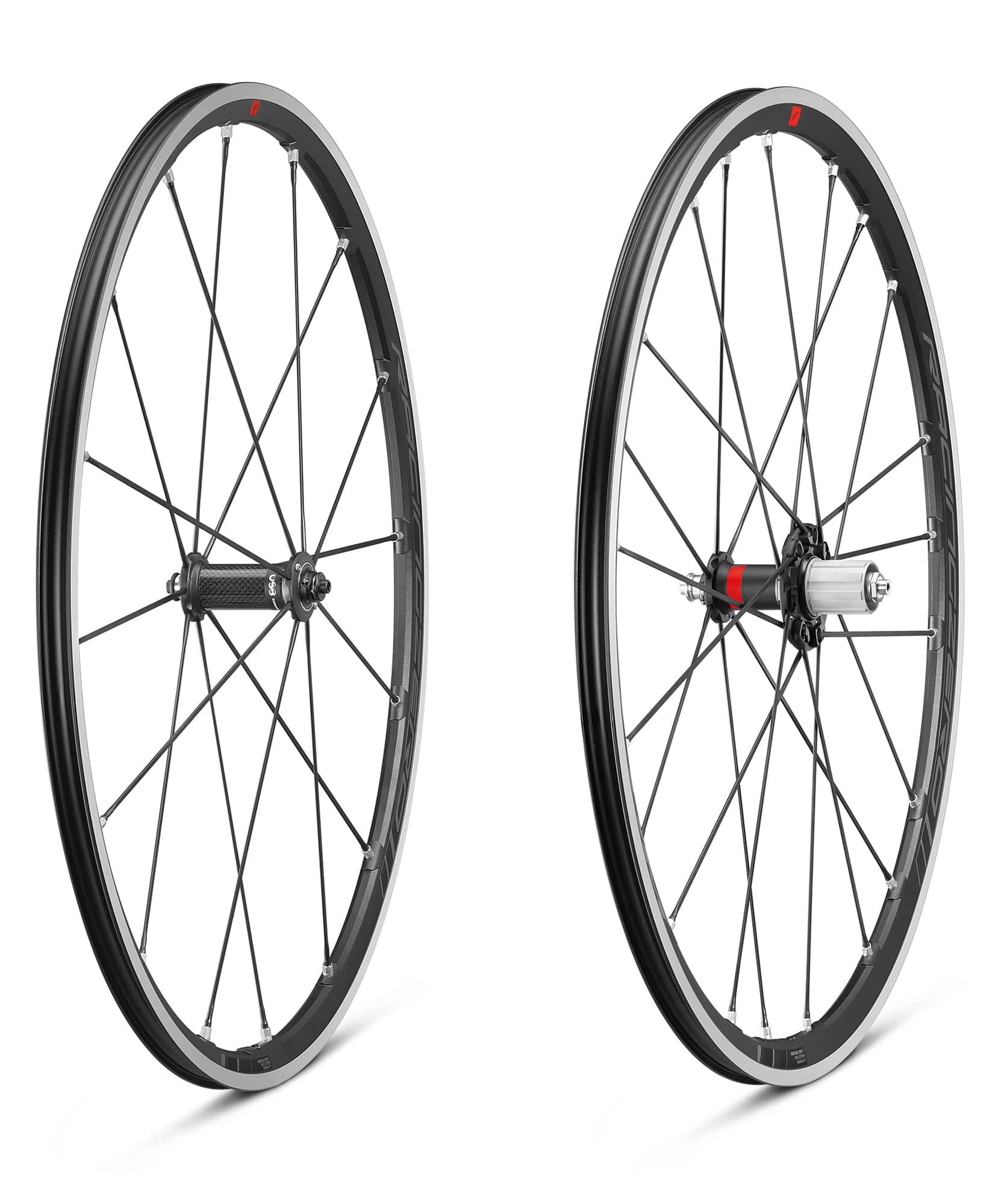Fulcrum Racing Zero Alloy Road Wheelset with Shimano HG11 tubeless-compatible rims and quick-release skewers.