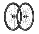 Fulcrum Wind 42 Carbon Tubeless Disc Brake Road Wheelset with Shimano HG11 components, showing lightweight carbon rims and disc brakes.