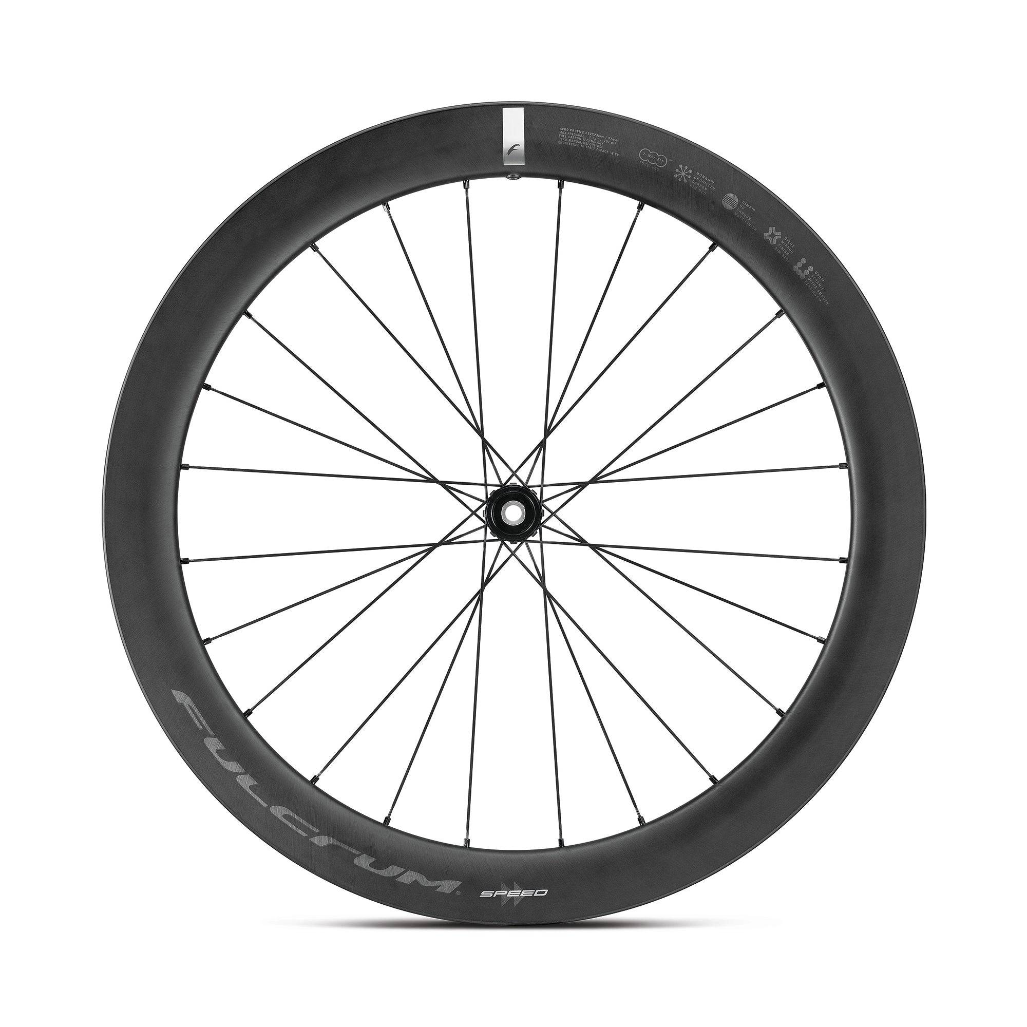 Fulcrum Speed 57 Carbon Tubeless Disc Brake Road Wheelset with Shimano HG11 components, showcasing lightweight, aerodynamic design.