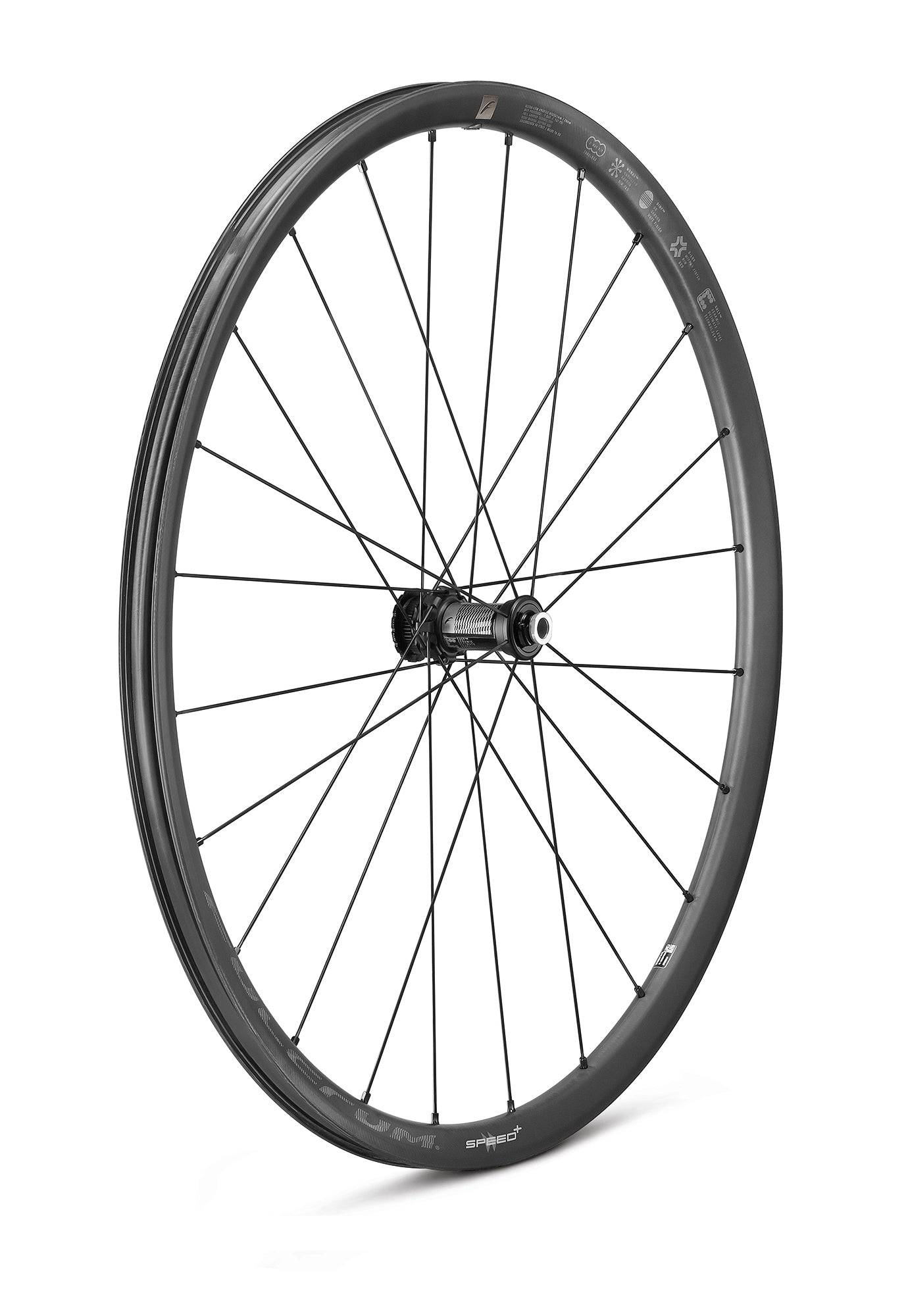 Fulcrum Speed 25+ Carbon Road Wheelset with Shimano HG11 tubeless disc brakes, lightweight aerodynamic cycling components.