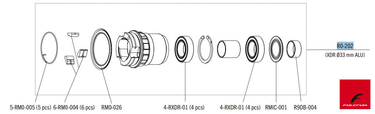 Fulcrum XDR Alu freehub body pawls replacement kit with Ø33mm components for Fulcrum Wheels bike hub.