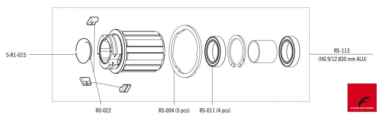 Fulcrum HG 9-12 Speed Freehub Body OS with assembly parts for wheel components, compatible with Fulcrum Wheels bikes.