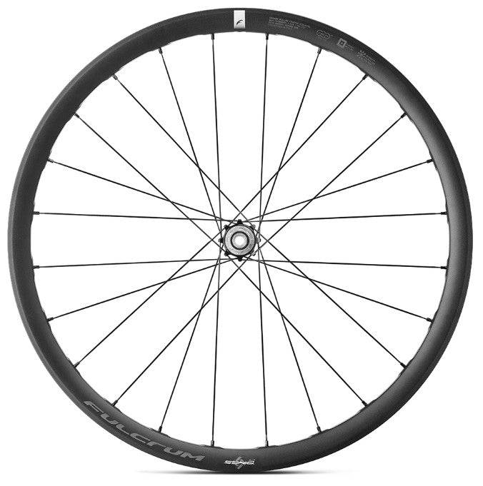 Fulcrum Soniq ALX alloy road wheelset with tubeless disc brakes and SRAM XDR hub, showcasing lightweight cycling components.