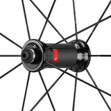 Fulcrum Racing 4 alloy Campagnolo tube-type quick release road wheelset with 35mm rim, showing the wheel's lightweight construction and rim profile.