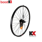 KX MTB 27.5-inch 650B rear cassette wheel with disc brake, boost spacing, quick release, black doublewall rim, and 141mm hub.