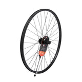 Black KX MTB 29-inch double-wall rear wheel with tubeless cassette and disc brake, featuring Q/R boost 141mm axle.