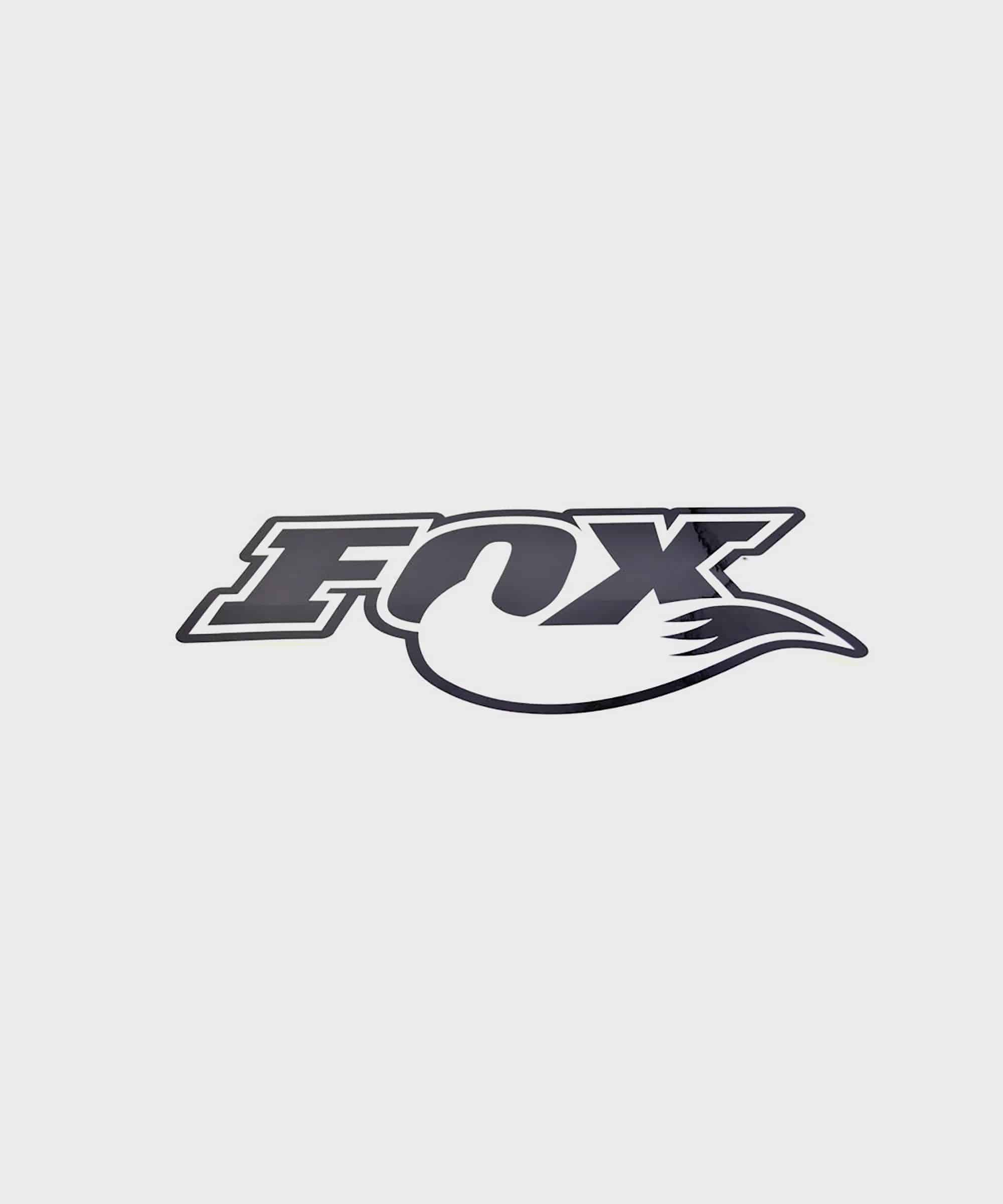 Black and white Fox bike decal sticker, weather-resistant and durable, designed for bicycle components and accessories.