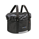 Rixen-Kaul Shopper Plus 24L handlebar bag in black with rain cover and reflector, designed for bicycle accessories.