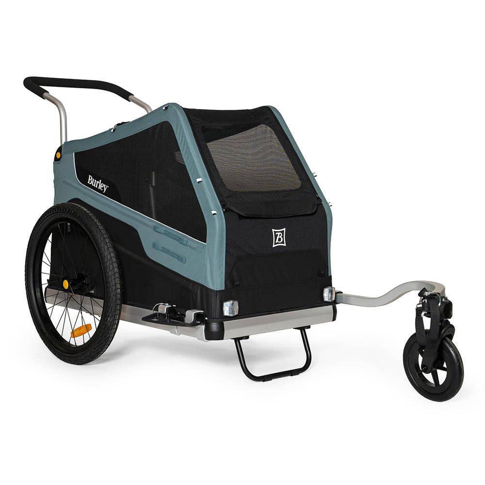 Burley Bark Ranger dog trailer kickstand accessory with sturdy metal stand for stability and easy loading.