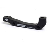Shimano disc brake adapter for post mount caliper on IS frame, suitable for 160mm rotor, mounted on bike frame.