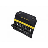 Topeak Ratchet Rocket Essential black bike multi-tool with 10 hardened steel bits, featuring a compact workshop design.