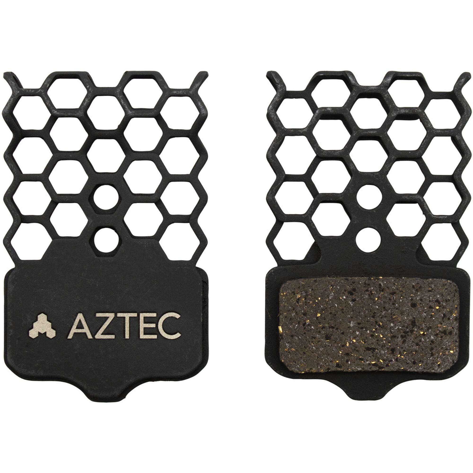 Aztec HexVent disc brake pads for Avid Elixir mountain bike brakes, featuring heat control technology for improved stopping power.