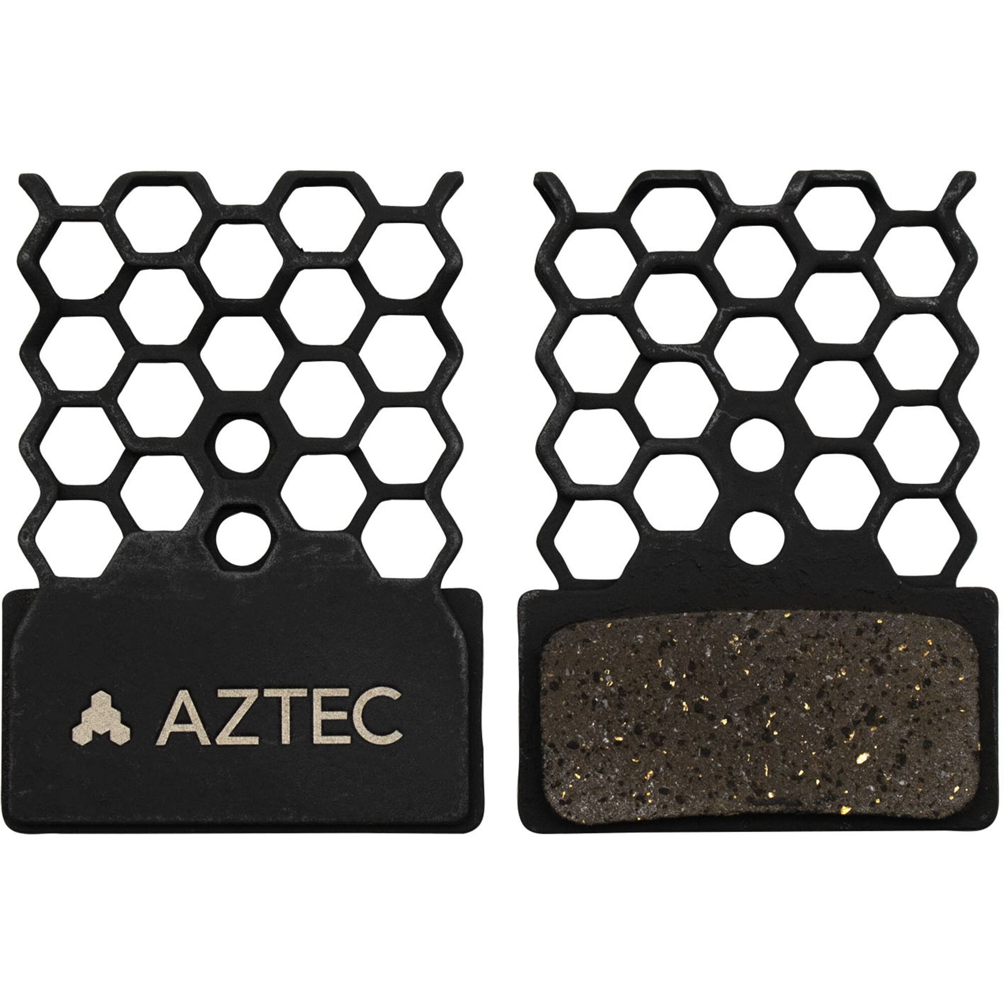 Aztec HexVent disc brake pads for Shimano XTR mountain bike components, featuring advanced heat management for reliable braking.