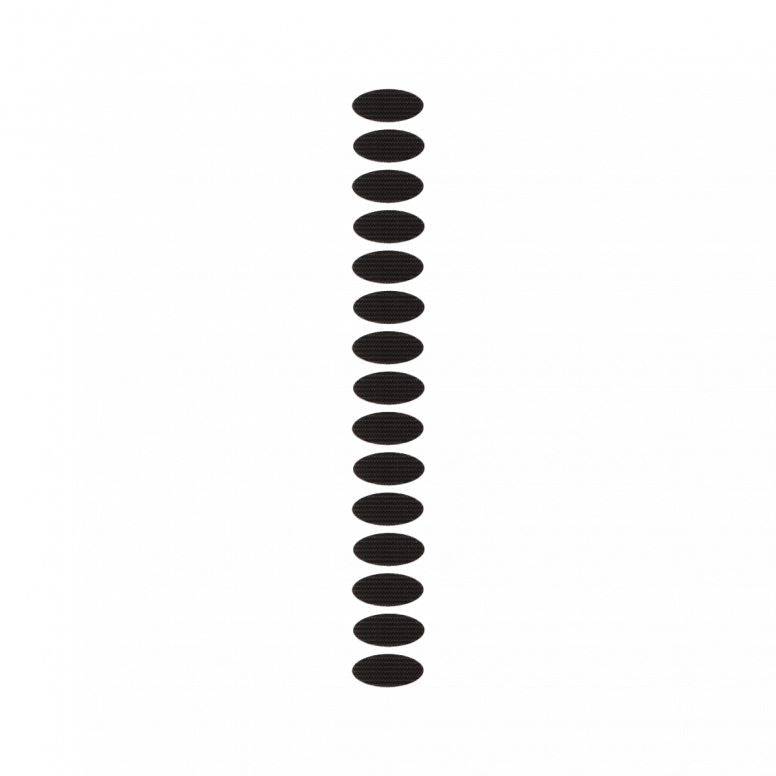 Black Velcro elliptical stickers for helmets and accessories by MET, universal fit, suitable for clothing and gear customization.