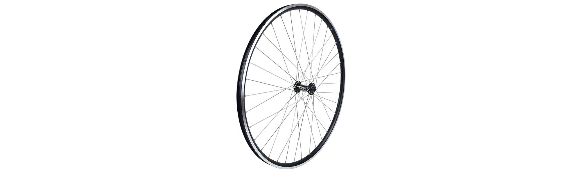Bontrager Approved TLR 36H 700c clincher road front wheel in black with no cassette, lightweight bicycle wheel component