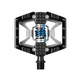 Crankbrothers Double Shot 2 hybrid MTB pedals in black and silver with adjustable cleats, designed for versatile mountain biking.