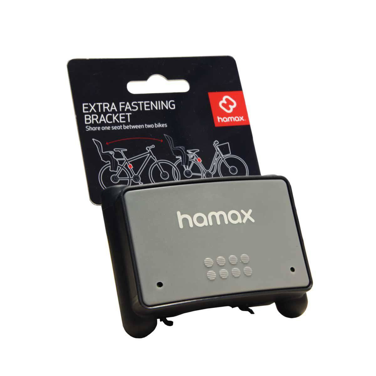 Hamax quick-release fastening bracket for child bike seats, fits 28-40mm bike tubes, durable accessories for secure installation.