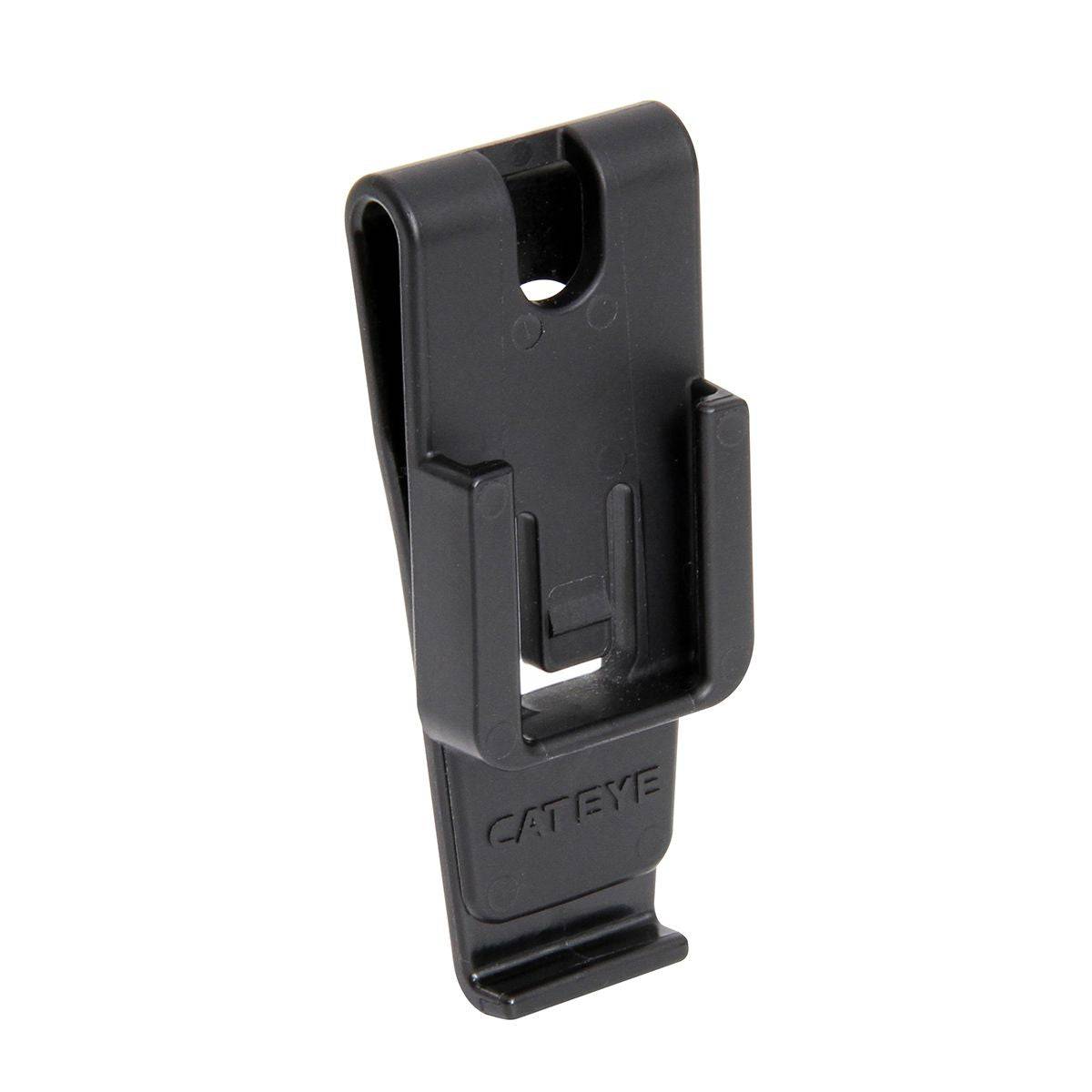 CatEye C-2 rear light clip attached to a belt, showing secure cycling safety accessory for easy visibility and safety.